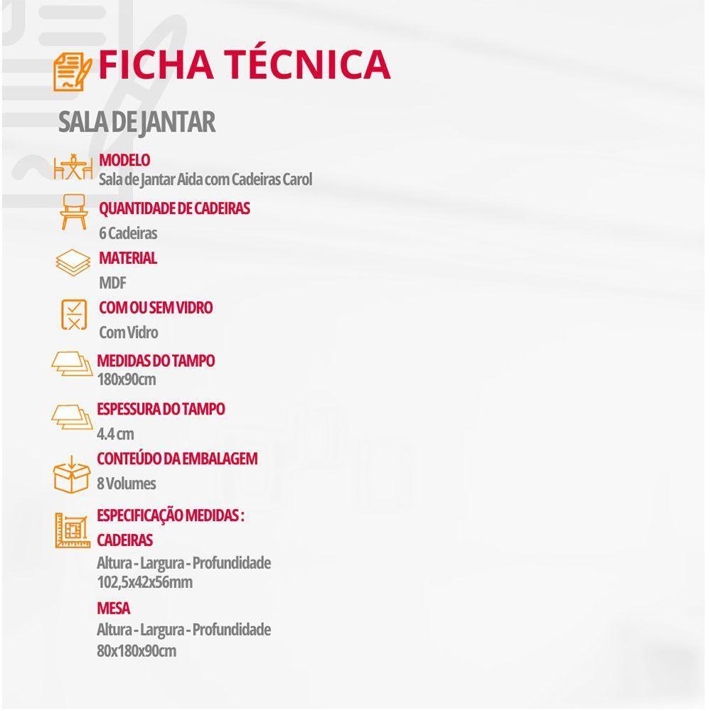 Mesa Para Sala De Jantar Aida 180cm Mdf E 6 Cadeiras Moderna Veludo Creme/off White/imbuia - 5