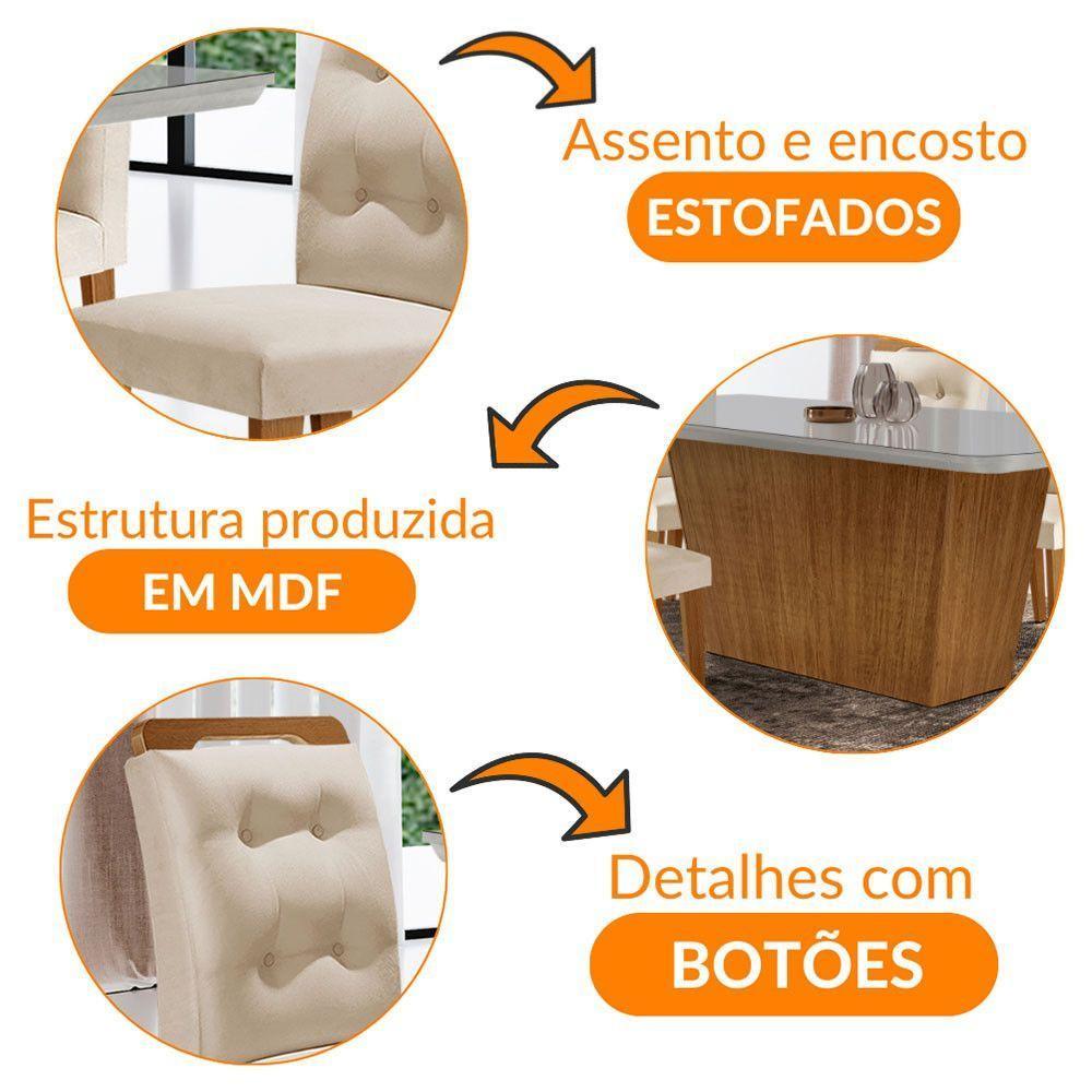 Mesa Para Sala De Jantar Aida 180cm Mdf E 6 Cadeiras Moderna Veludo Creme/off White/imbuia - 6