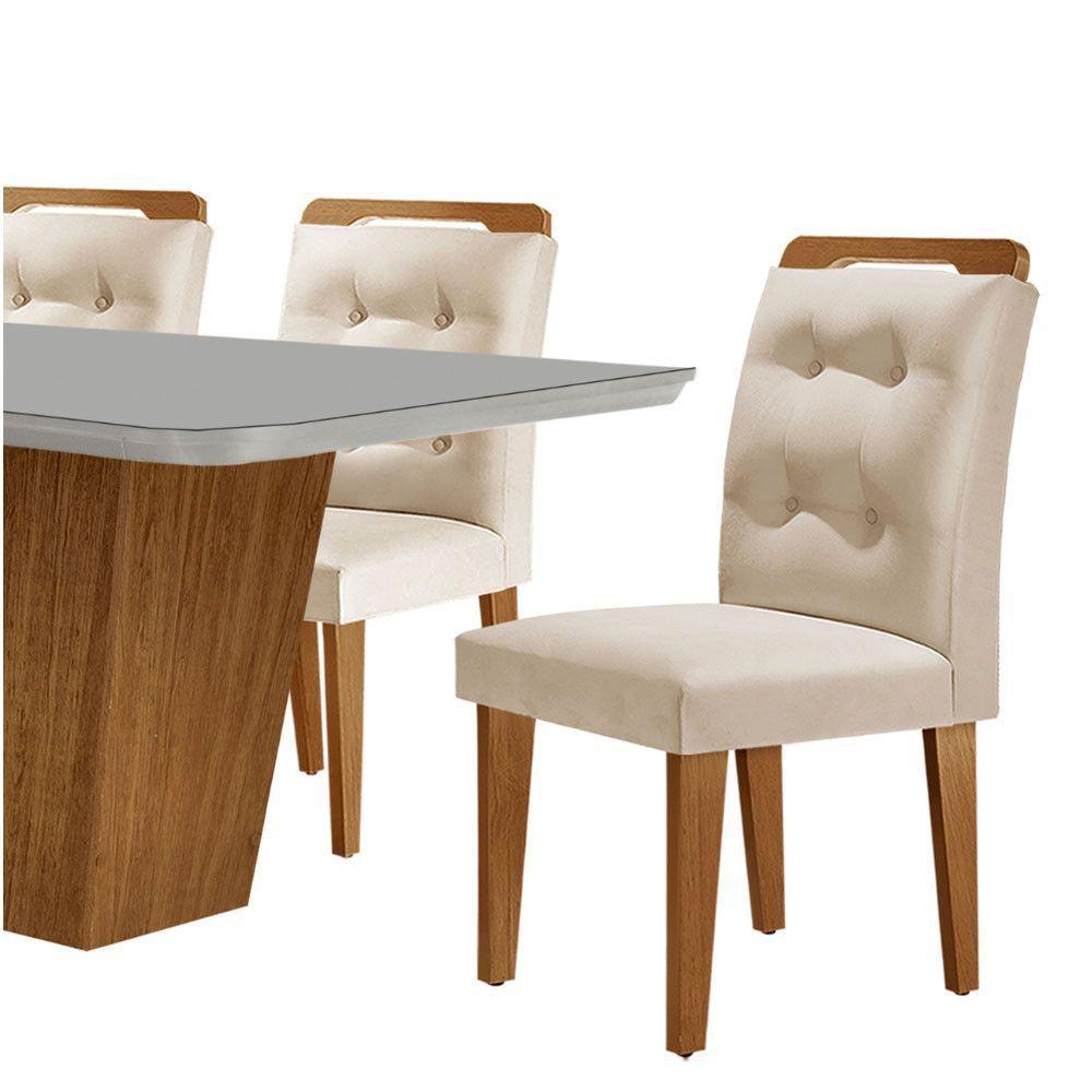 Mesa Para Sala De Jantar Aida 180cm Mdf E 6 Cadeiras Moderna Veludo Creme/off White/imbuia - 8