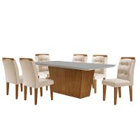 Mesa Para Sala De Jantar Aida 180cm Mdf E 6 Cadeiras Moderna Veludo Creme/off White/imbuia - 2