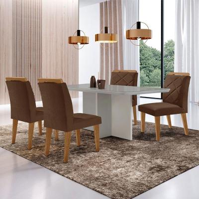 Mesa Olímpia 120cm Com 4 Cadeiras Melissa Moderna Mobilia Vel. Marrom/off White/imbuia
