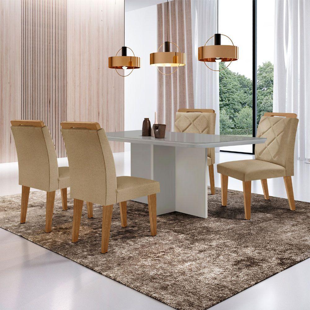 Mesa Olímpia 120cm Com 4 Cadeiras Melissa Moderna Mobilia Turim 07/off White/imbuia - 1