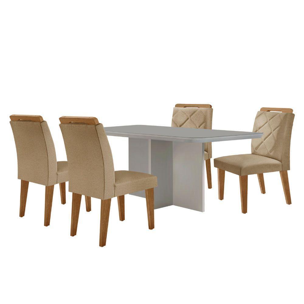 Mesa Olímpia 120cm Com 4 Cadeiras Melissa Moderna Mobilia Turim 07/off White/imbuia - 2
