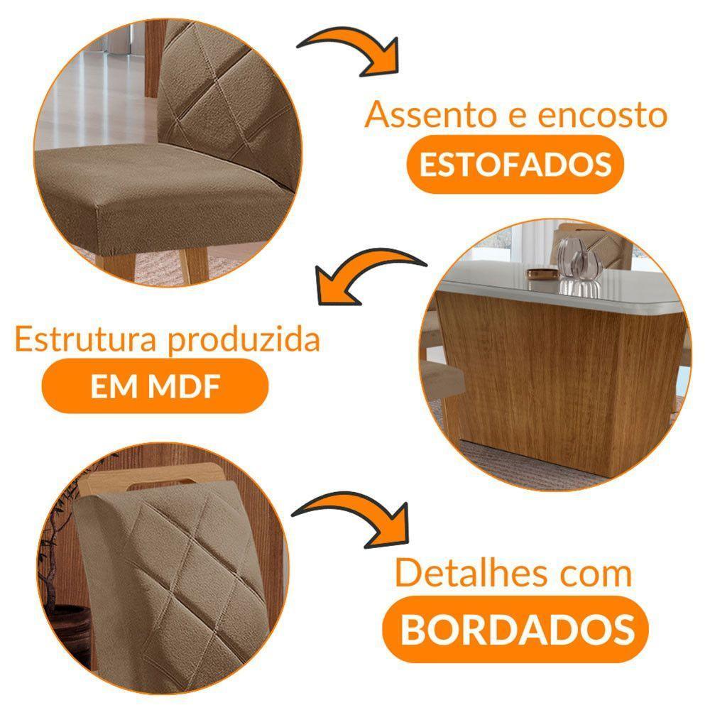 Mesa Sala De Jantar Aida 180cm E 6 Cadeiras Melissa Moderna Veludo Capuccino Off White Imbuia - 6