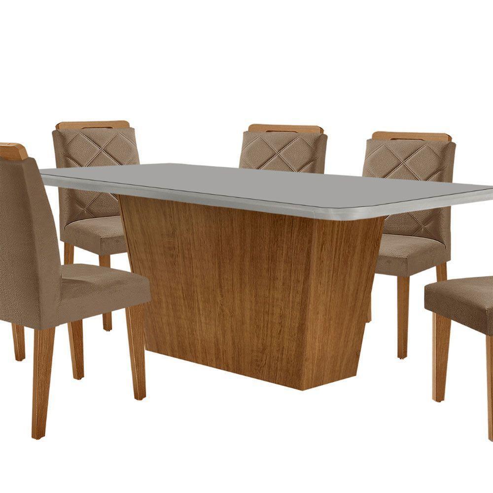 Mesa Sala De Jantar Aida 180cm E 6 Cadeiras Melissa Moderna Veludo Capuccino Off White Imbuia - 7