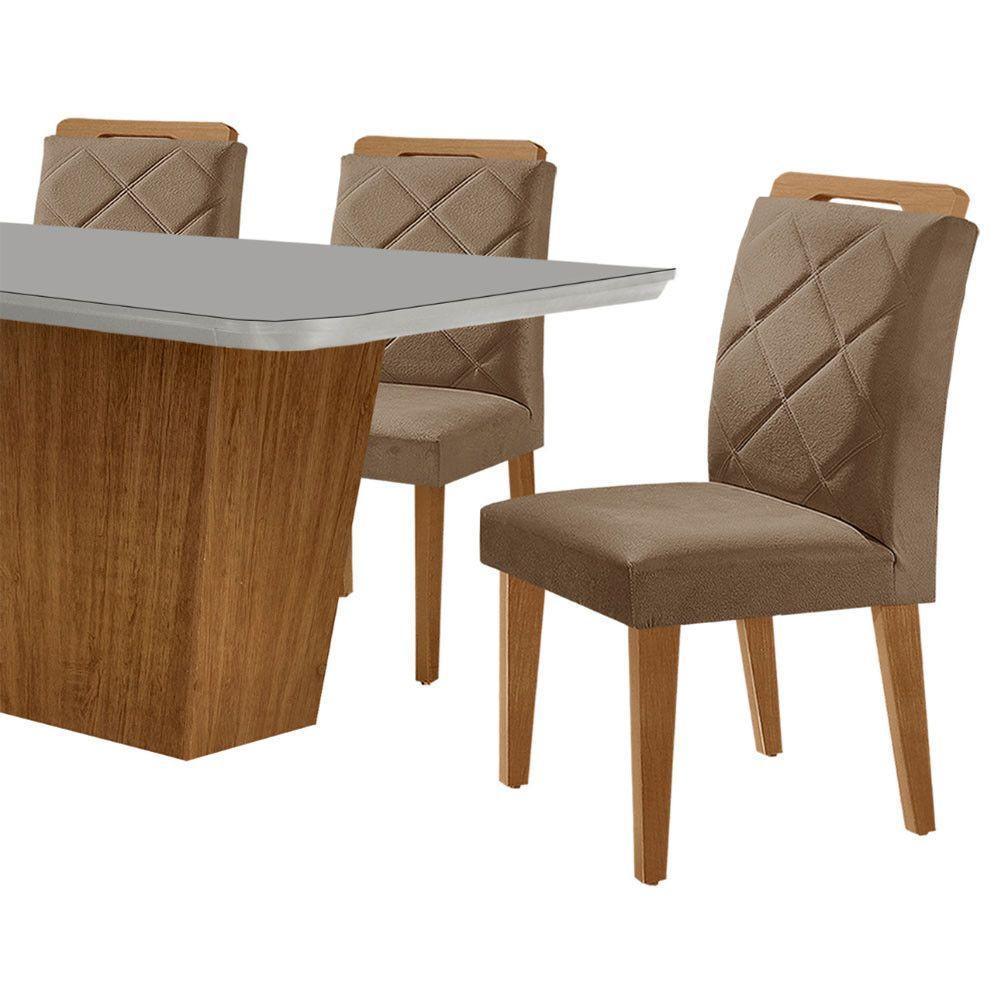 Mesa Sala De Jantar Aida 180cm E 6 Cadeiras Melissa Moderna Veludo Capuccino Off White Imbuia - 8