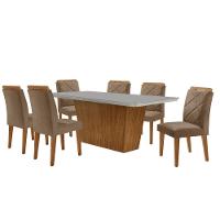 Mesa Sala De Jantar Aida 180cm E 6 Cadeiras Melissa Moderna Veludo Capuccino Off White Imbuia - 2
