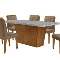 Mesa Sala De Jantar Aida 180cm E 6 Cadeiras Melissa Moderna Veludo Capuccino Off White Imbuia - 7