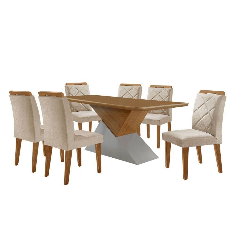 Mesa Sala De Jantar Aster 180cm E 6 Cadeiras Melissa Moderna Veludo Creme/off White/imbuia - 2