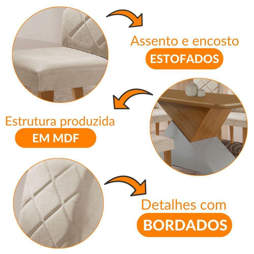 Mesa Sala De Jantar Aster 180cm E 6 Cadeiras Melissa Moderna Veludo Creme/off White/imbuia - 6