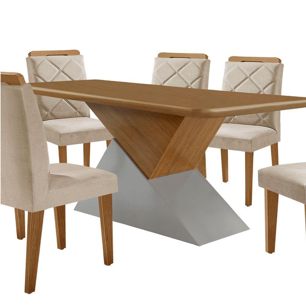 Mesa Sala De Jantar Aster 180cm E 6 Cadeiras Melissa Moderna Veludo Creme/off White/imbuia - 7
