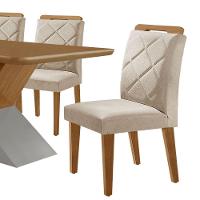 Mesa Sala De Jantar Aster 180cm E 6 Cadeiras Melissa Moderna Veludo Creme/off White/imbuia - 8