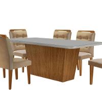 Mesa Para Sala De Jantar Aida 180cm Mdf E 6 Cadeiras Moderna Vel. Marrom/off White/imbuia - 7