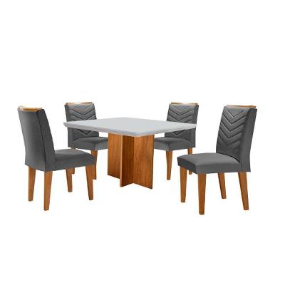 Conjunto Mesa Olímpia 90cm Tampo Mdf 4 Cadeiras Liz Moderna Linho Grafite Off White Imbuia