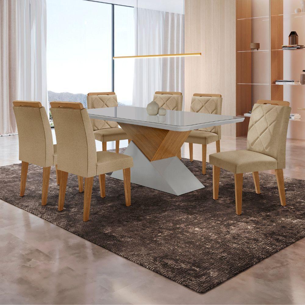 Mesa Sala De Jantar Aster 180cm E 6 Cadeiras Melissa Moderna Turim / Off White / Imbuia - 1