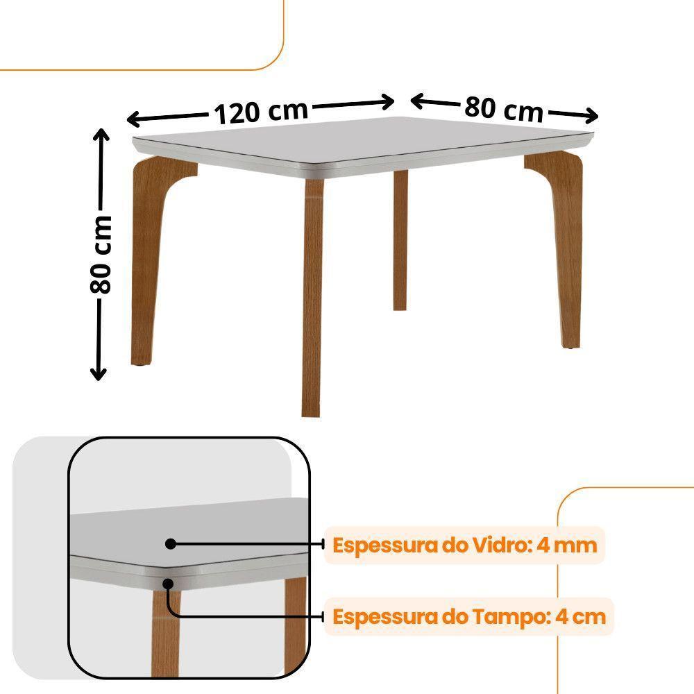 Conjunto Mesa Liz 120cm Com Vidro Cp 4 Cadeiras Athenas Moderna Linho Grafite Off White Imbuia - 3
