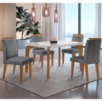 Conjunto Mesa Liz 120cm Com Vidro Cp 4 Cadeiras Athenas Moderna Linho Grafite Off White Imbuia - 1