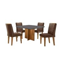 Conjunto Mesa Olímpia Em Mdf Com 4 Cadeiras Liz Moderna Veludo Marrom Grafite Imbuia - 1