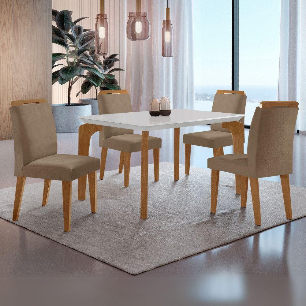 Conjunto Mesa Liz 120cm Com 4 Cadeiras Athenas Moderna Veludo Capuccino Off White Imbuia - 1