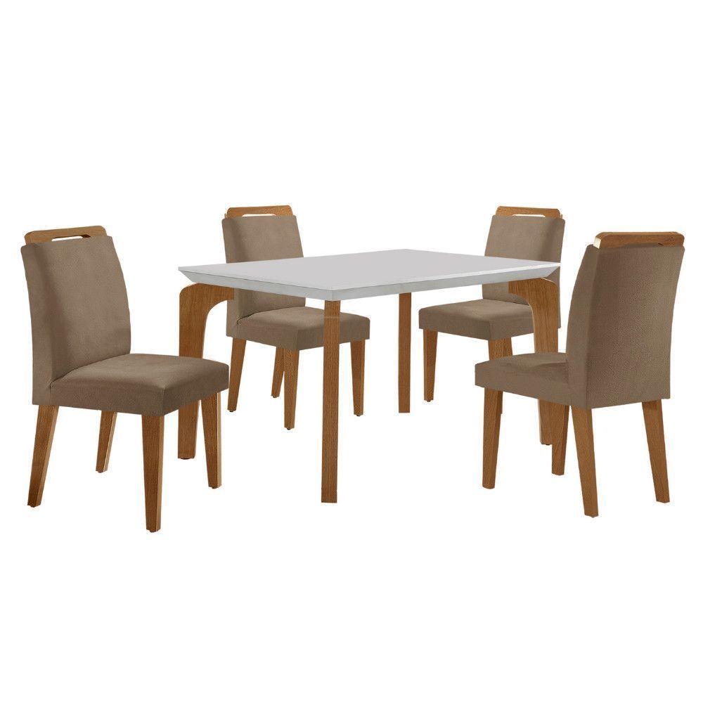 Conjunto Mesa Liz 120cm Com 4 Cadeiras Athenas Moderna Veludo Capuccino Off White Imbuia - 2