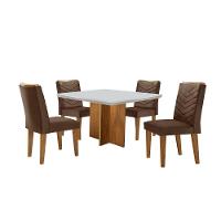 Conjunto Mesa Olímpia 90cm Em Mdf 4 Cadeiras Liz Moderna Veludo Marrom Off White Imbuia - 1