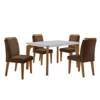 Conjunto Mesa Liz 120cm Com Vidro Cp 4 Cadeiras Athenas Moderna Veludo Marrom Off White Imbuia - 2