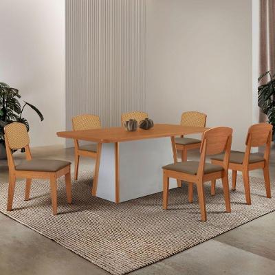 Mesa Jantar Diane 180cm Ta Mdf Lam 6 Ca Copper Prem Moderna Veludo Capuccino/naturale/off White