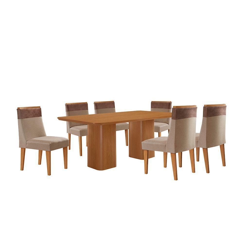 Mesa De Jantar Eloise 180cm Tampo Mdf Com 6 Cadeiras Moderna Linho Capuccino/tork/naturale - 2