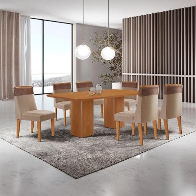 Mesa De Jantar Eloise 180cm Tampo Mdf Com 6 Cadeiras Moderna Linho Capuccino/tork/naturale