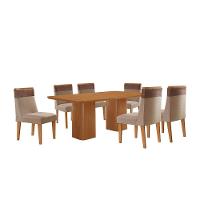 Mesa De Jantar Eloise 180cm Tampo Mdf Com 6 Cadeiras Moderna Linho Capuccino/tork/naturale - 2