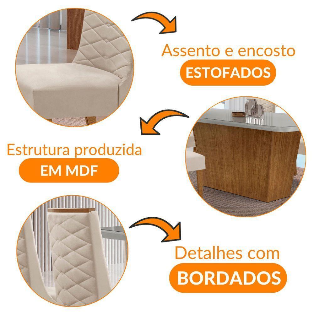 Mesa Sala De Jantar Aida 180cm E 6 Cadeiras Safira Moderna Veludo Creme/off White/imbuia - 6