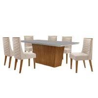 Mesa Sala De Jantar Aida 180cm E 6 Cadeiras Safira Moderna Veludo Creme/off White/imbuia - 2