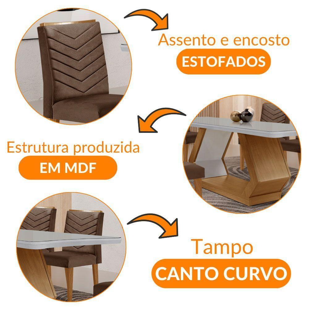 Mesa De Jantar Alvorada 180cm Com 6 Cadeiras Liz Moderna Veludo Marrom/off White/imbuia - 6