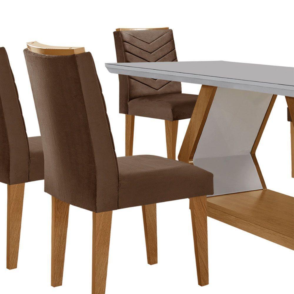 Mesa De Jantar Alvorada 180cm Com 6 Cadeiras Liz Moderna Veludo Marrom/off White/imbuia - 8