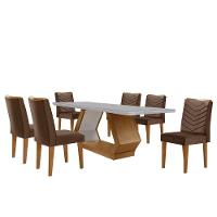Mesa De Jantar Alvorada 180cm Com 6 Cadeiras Liz Moderna Veludo Marrom/off White/imbuia - 2