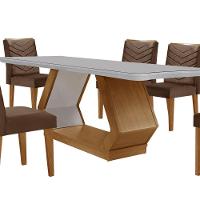 Mesa De Jantar Alvorada 180cm Com 6 Cadeiras Liz Moderna Veludo Marrom/off White/imbuia - 7