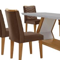Mesa De Jantar Alvorada 180cm Com 6 Cadeiras Liz Moderna Veludo Marrom/off White/imbuia - 8