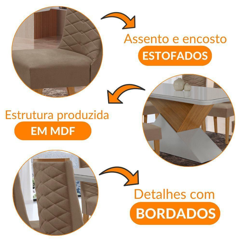 Mesa Sala De Jantar Aster 180cm E 6 Cadeiras Safira Moderna Veludo Capuccino Off White Imbuia - 6