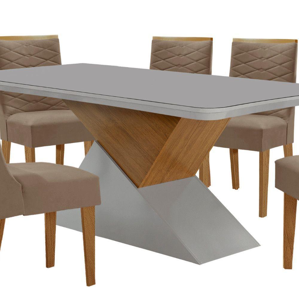 Mesa Sala De Jantar Aster 180cm E 6 Cadeiras Safira Moderna Veludo Capuccino Off White Imbuia - 7