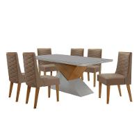 Mesa Sala De Jantar Aster 180cm E 6 Cadeiras Safira Moderna Veludo Capuccino Off White Imbuia - 2