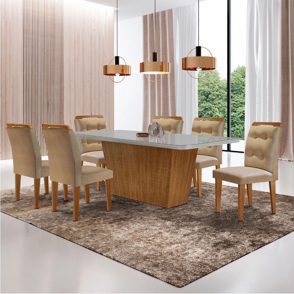 Mesa Aida 180cm Com 6 Cadeiras Carol Moderna Mobília Turim 07/off White/imbuia - 1