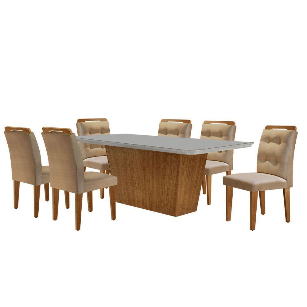 Mesa Aida 180cm Com 6 Cadeiras Carol Moderna Mobília Turim 07/off White/imbuia - 2