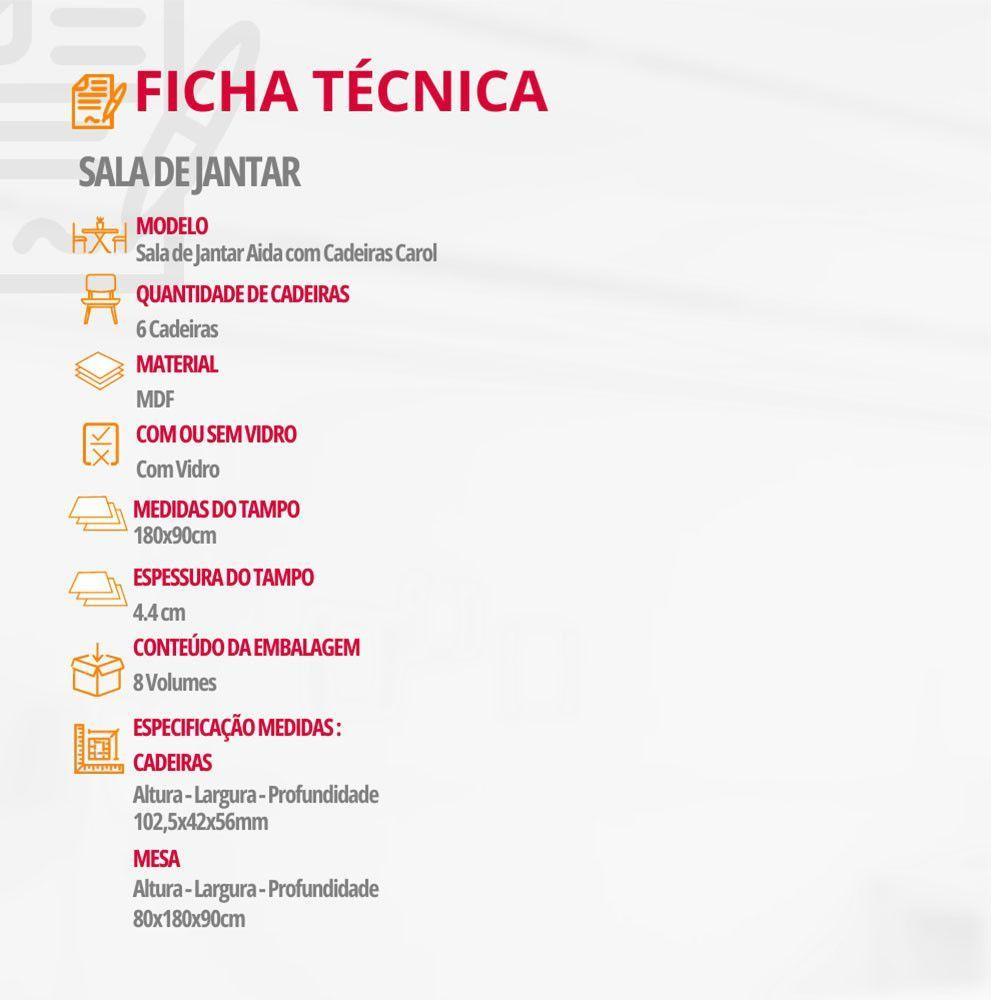 Mesa Aida 180cm Com 6 Cadeiras Carol Moderna Mobília Turim 07/off White/imbuia - 5