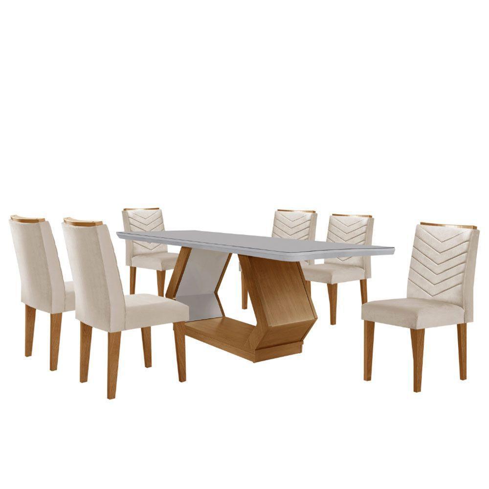 Mesa De Jantar Alvorada 180cm Com 6 Cadeiras Liz Moderna Veludo Creme/off White/imbuia - 2