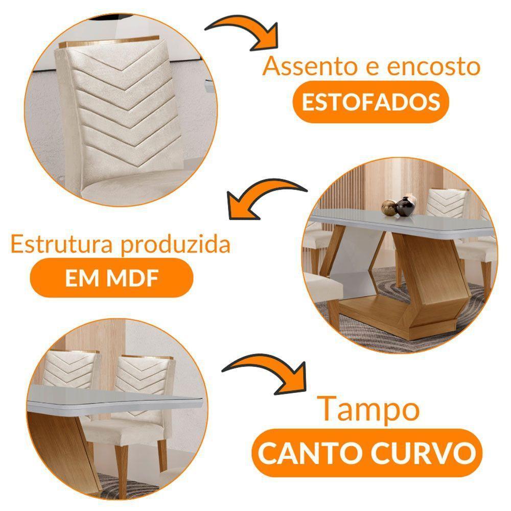 Mesa De Jantar Alvorada 180cm Com 6 Cadeiras Liz Moderna Veludo Creme/off White/imbuia - 6