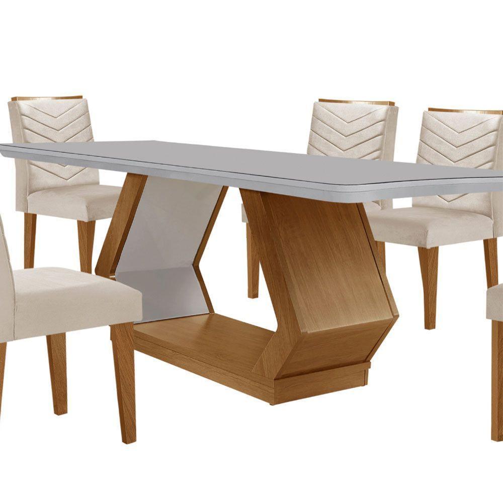 Mesa De Jantar Alvorada 180cm Com 6 Cadeiras Liz Moderna Veludo Creme/off White/imbuia - 7