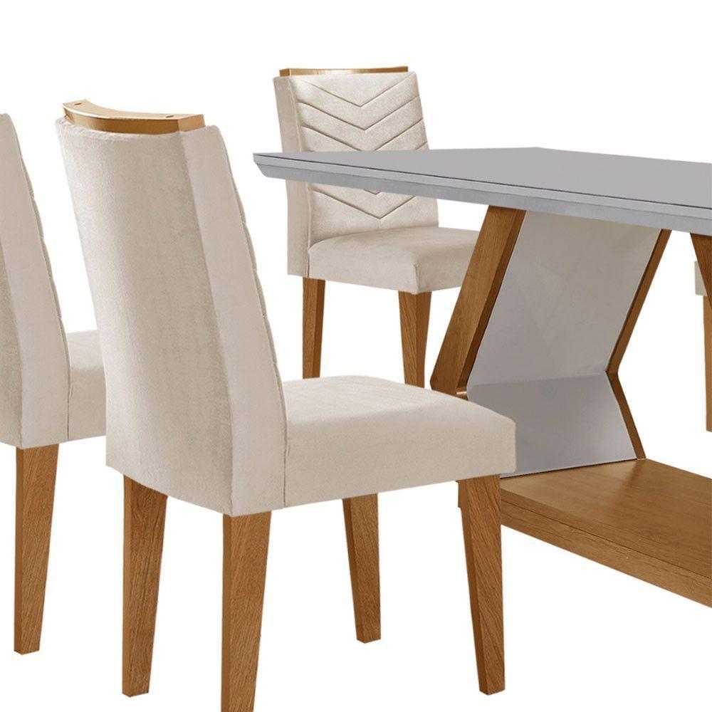Mesa De Jantar Alvorada 180cm Com 6 Cadeiras Liz Moderna Veludo Creme/off White/imbuia - 8