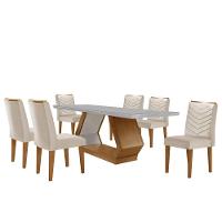 Mesa De Jantar Alvorada 180cm Com 6 Cadeiras Liz Moderna Veludo Creme/off White/imbuia - 2