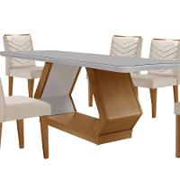Mesa De Jantar Alvorada 180cm Com 6 Cadeiras Liz Moderna Veludo Creme/off White/imbuia - 7