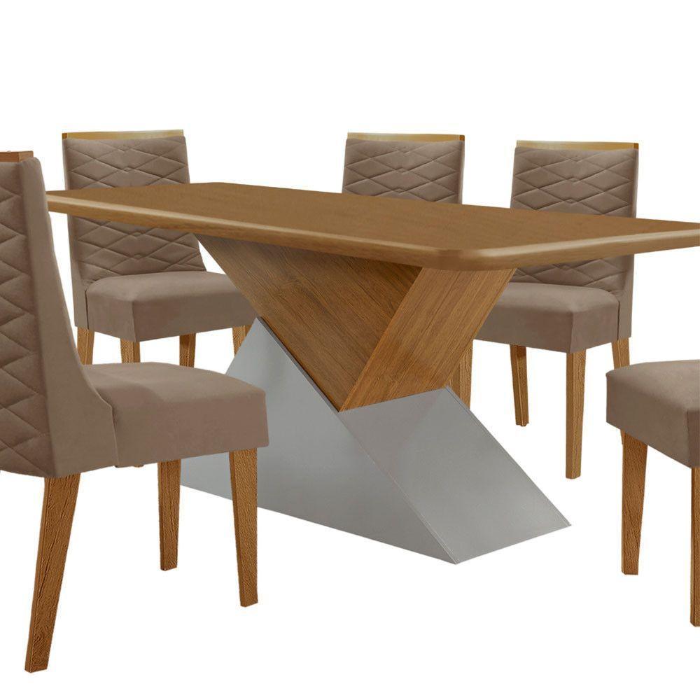 Mesa Sala De Jantar Aster 180cm E 6 Cadeiras Safira Moderna Veludo Capuccino Off White Imbuia - 7